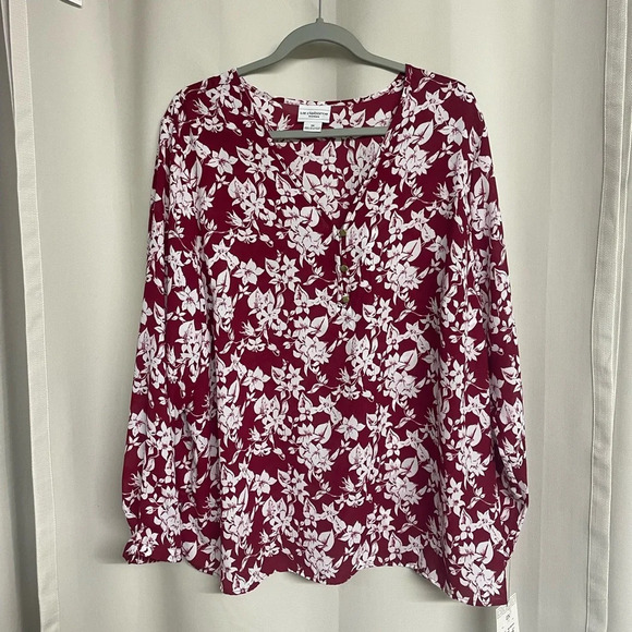 NWT Liz clairbourne woman size OX red&white top - Picture 1 of 7